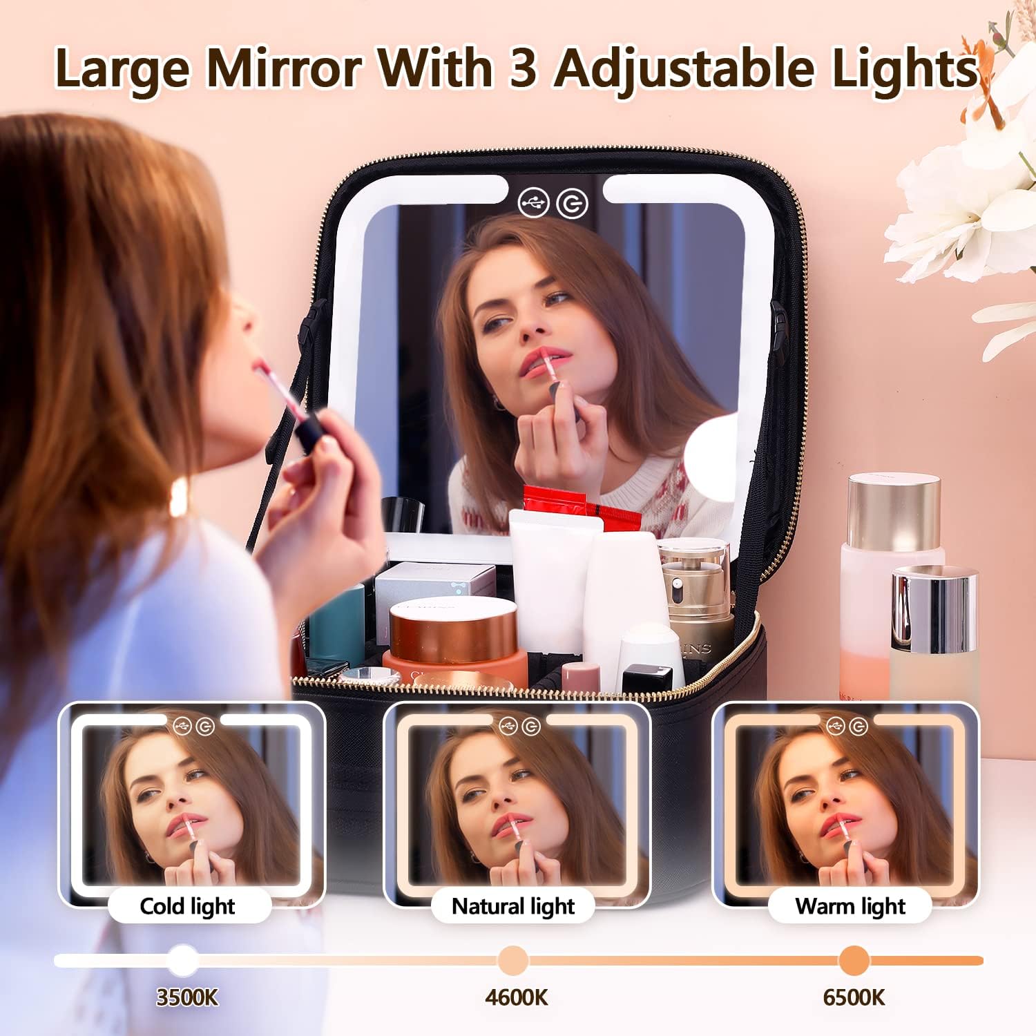 TravelGlow - Organisateur Maquillage Luxe avec Miroir