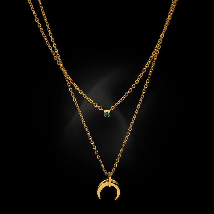 Selina - Collier double croissant diamant vert