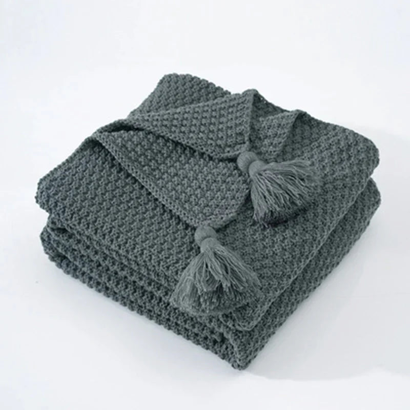 NordicCozy - Couverture en laine tissée à la main avec franges