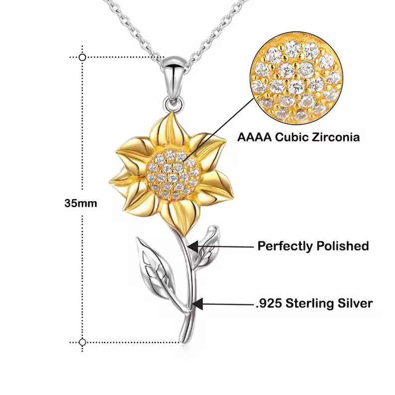 Collier Tournesol Argent Doré avec Zirconia - Élégant
