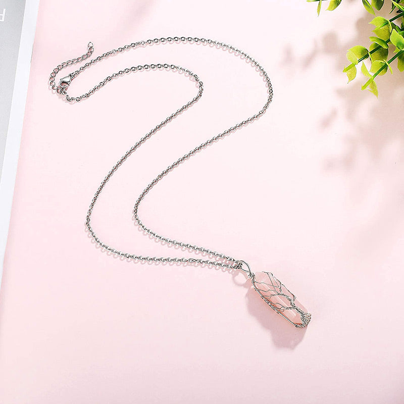 Elara - Collier arbre de vie en cristal et pierre précieuse