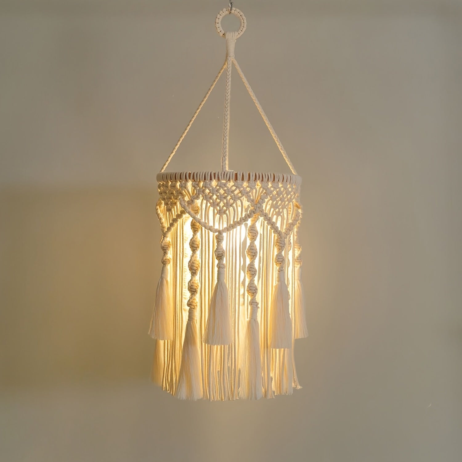 BohoTwist Pendant - Abat-jour boheme tisse main a pompons