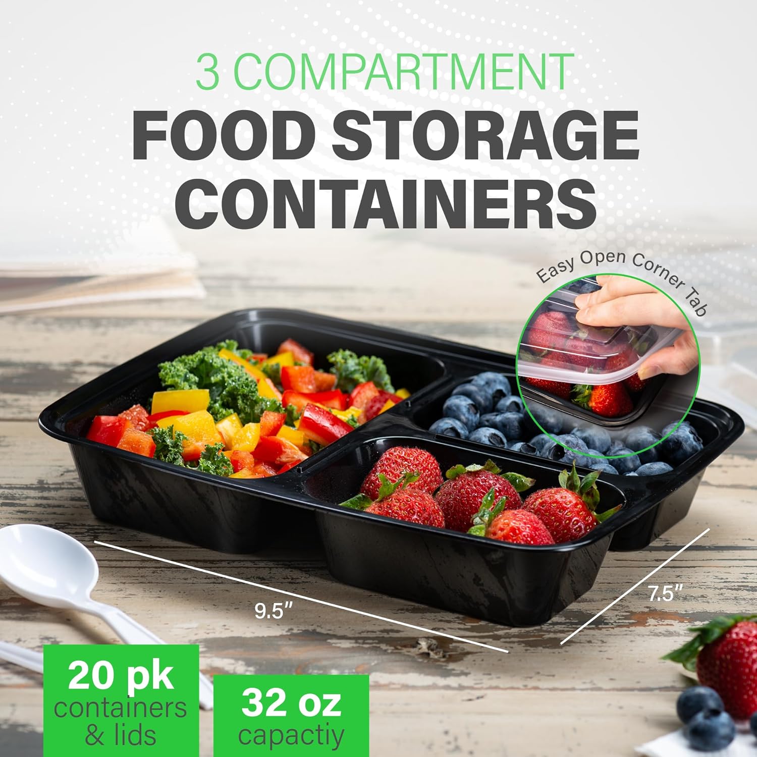 PrepMaster - Bento Box 3 Compartiments 900ml (20 pcs)