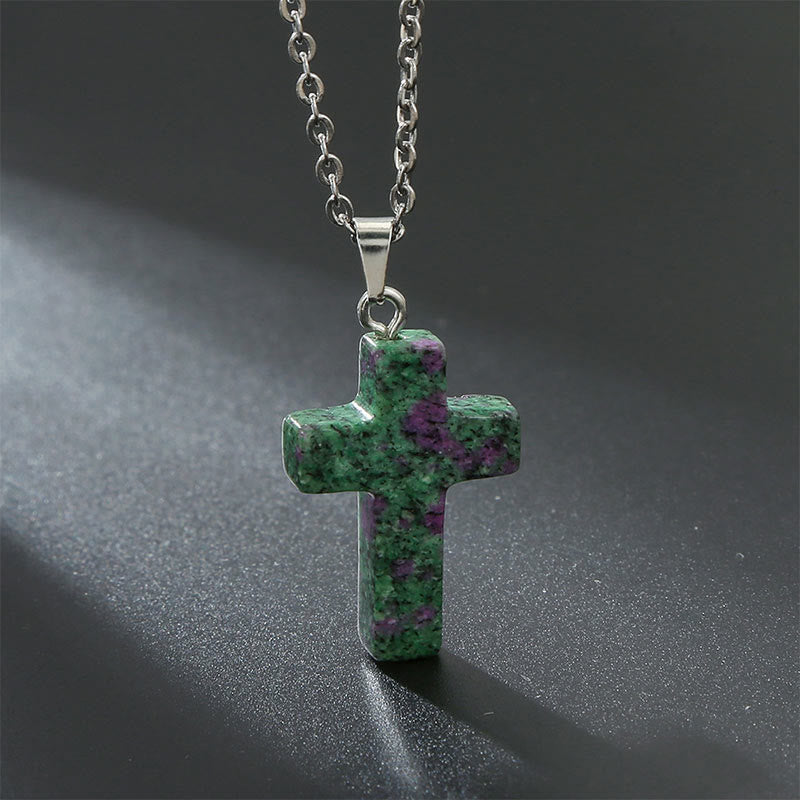 Seraphina - Collier croix en pierres précieuses naturelles