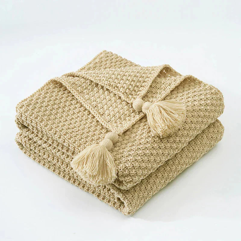 NordicCozy - Couverture en laine tissée à la main avec franges