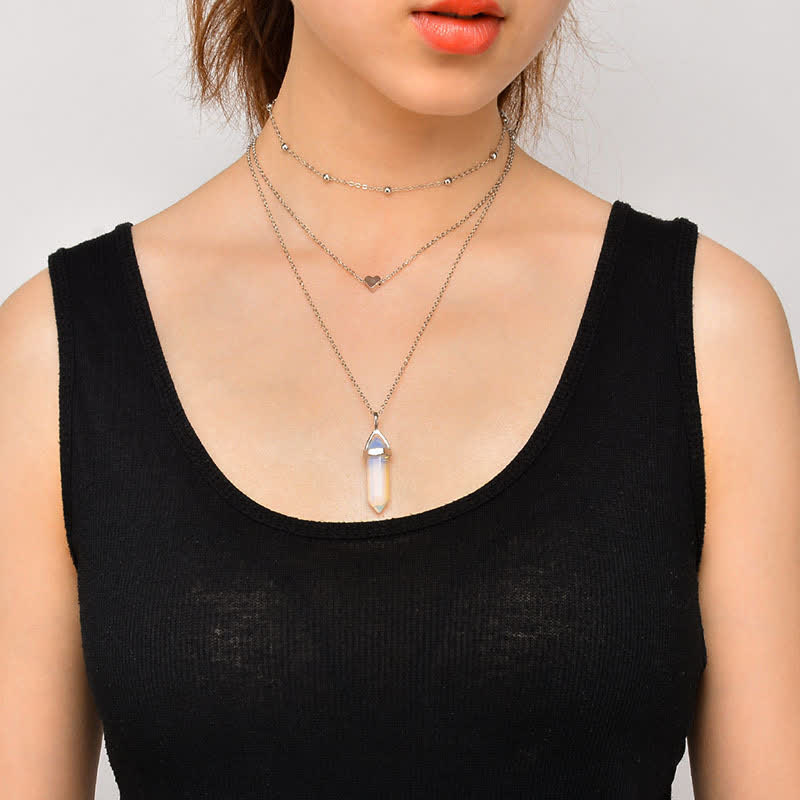 Aurora - Collier hexagonal en cristaux naturels et pierre précieuse