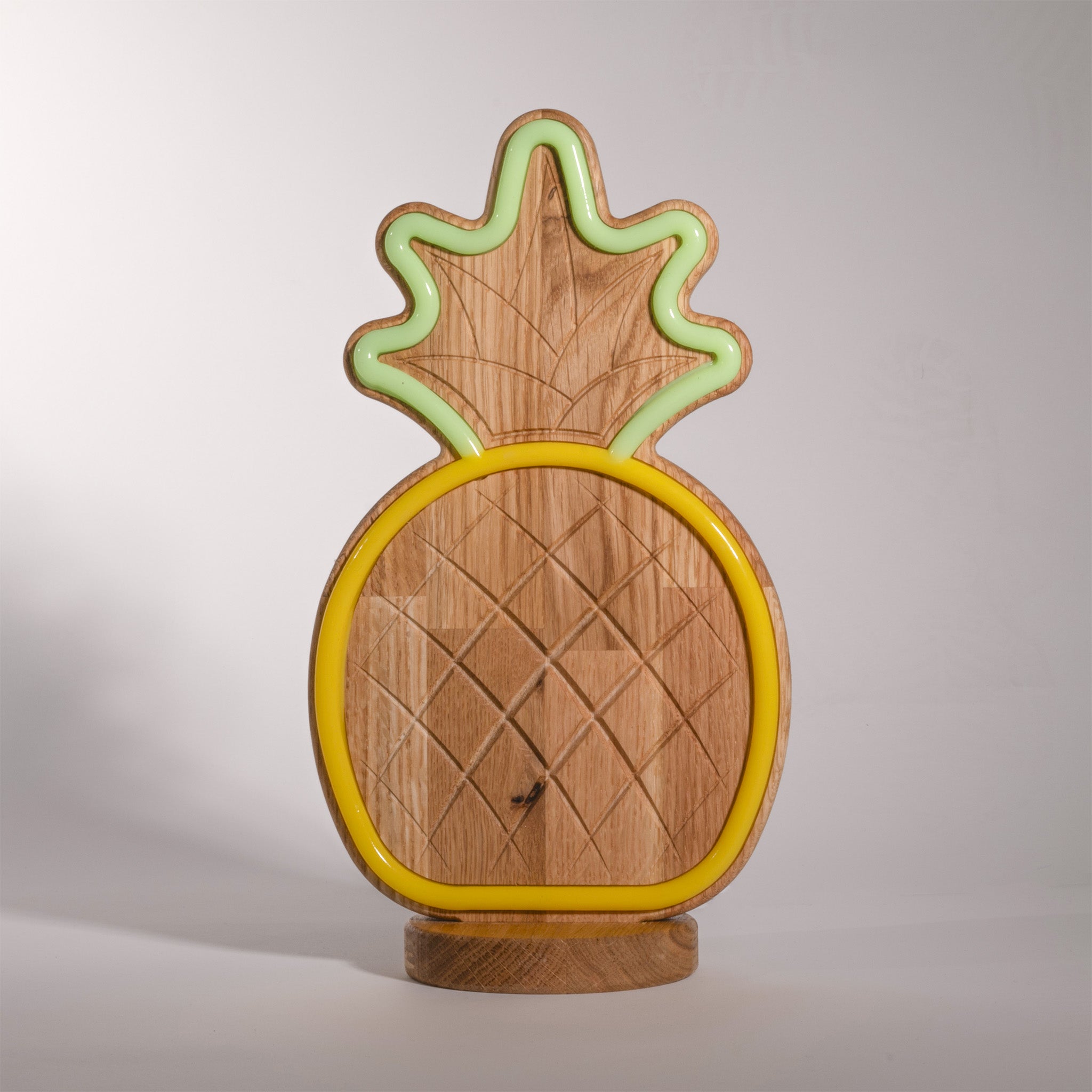 WoodGlow - Lampe néon tropicale en chêne avec télécommande