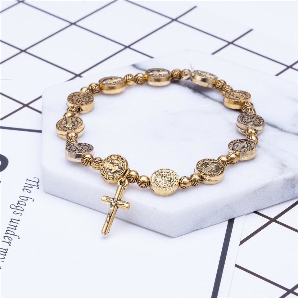 Solana - Bracelet croix chrétienne en or et argent de luxe