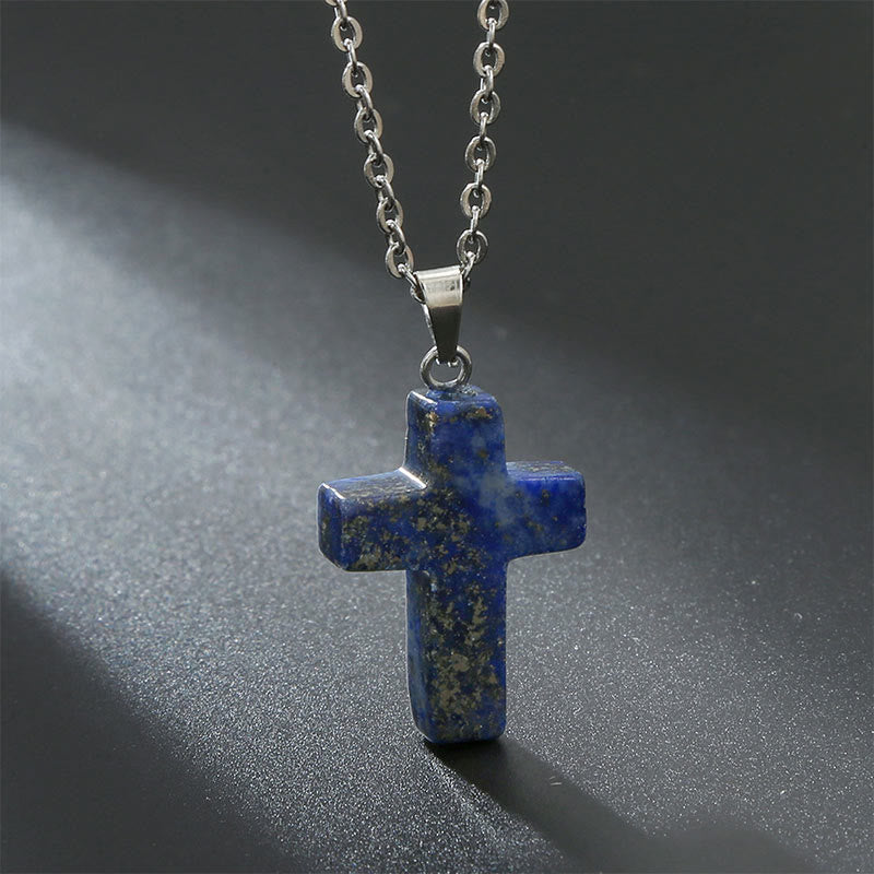 Seraphina - Collier croix en pierres précieuses naturelles