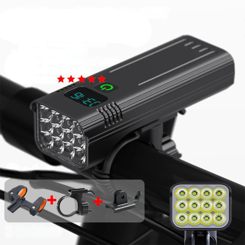 LuminousRide - Phare Vélo Rechargeable 5000 Lumens 12 LED