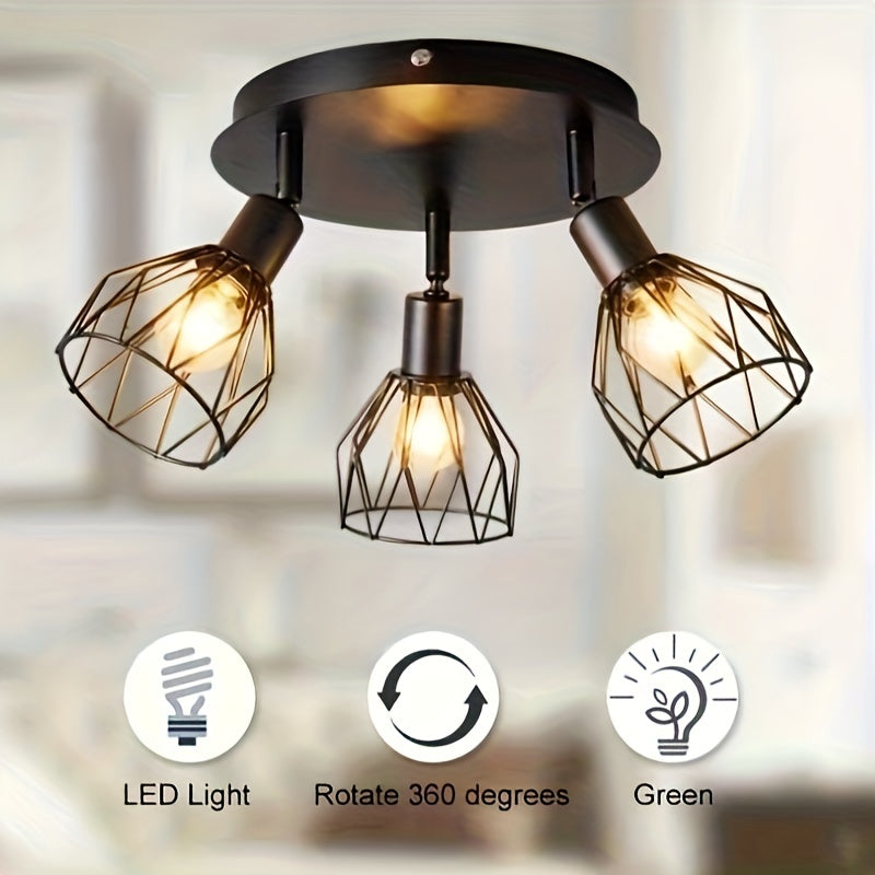 RusticGlow - Plafonnier noir de style campagne à abat-jour orientables
