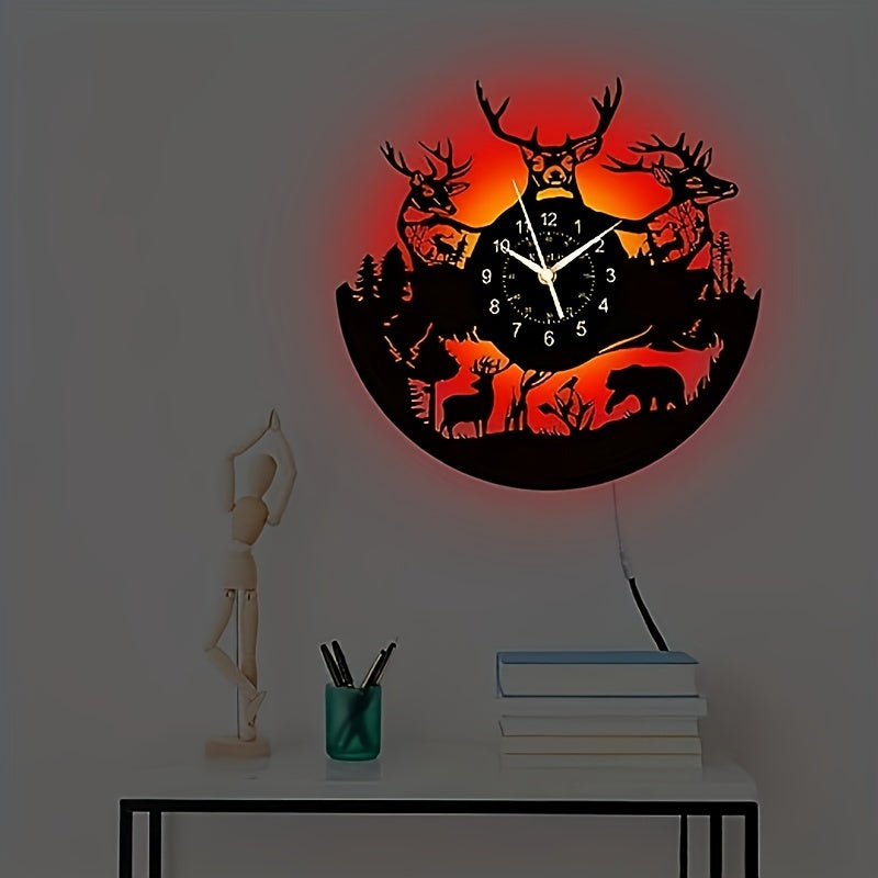 DeerGlow - Horloge Murale Cerf en Vinyle Recycle Silencieuse