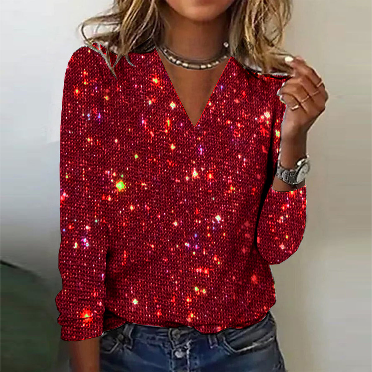 Blouse Élégante à Manches Longues - Finition Scintillante pour Soirées Festives 1