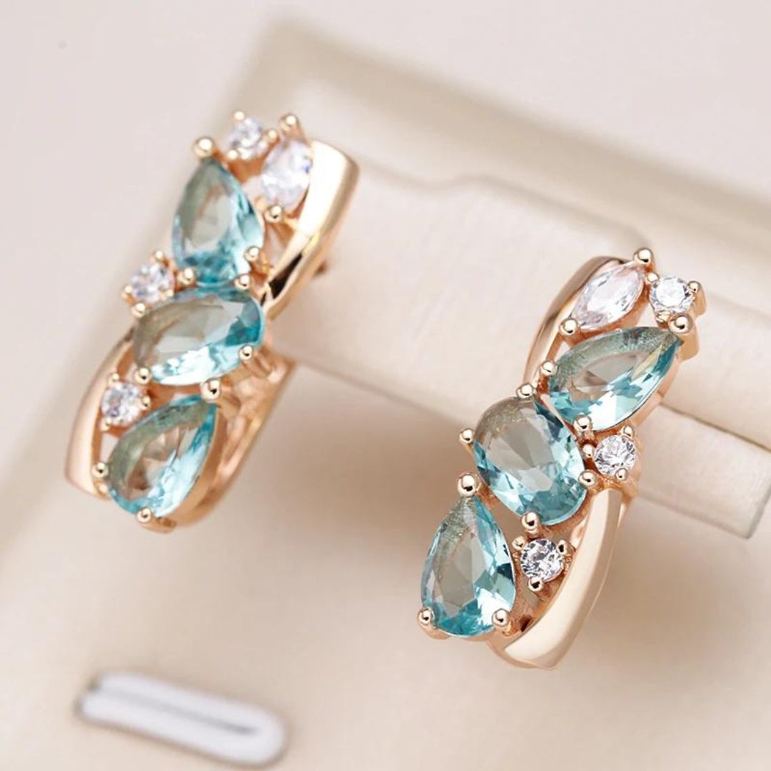Marlies - Boucles d'oreilles zircone bleu doré