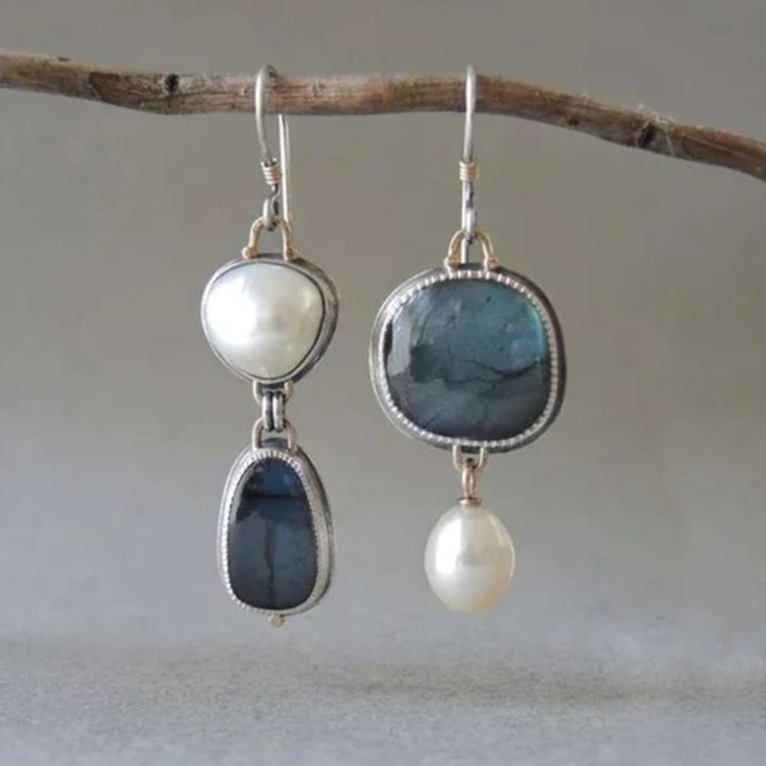 Amalina Boucles d'Oreilles Vintage – Pierre Bleue Perle