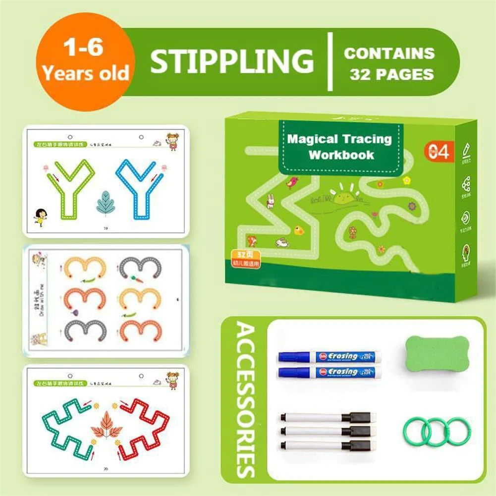 Cahier d'Écriture Réutilisable avec Marqueurs Vibrants | Apprentissage Interactif pour Enfants de 2 à 6 Ans 0