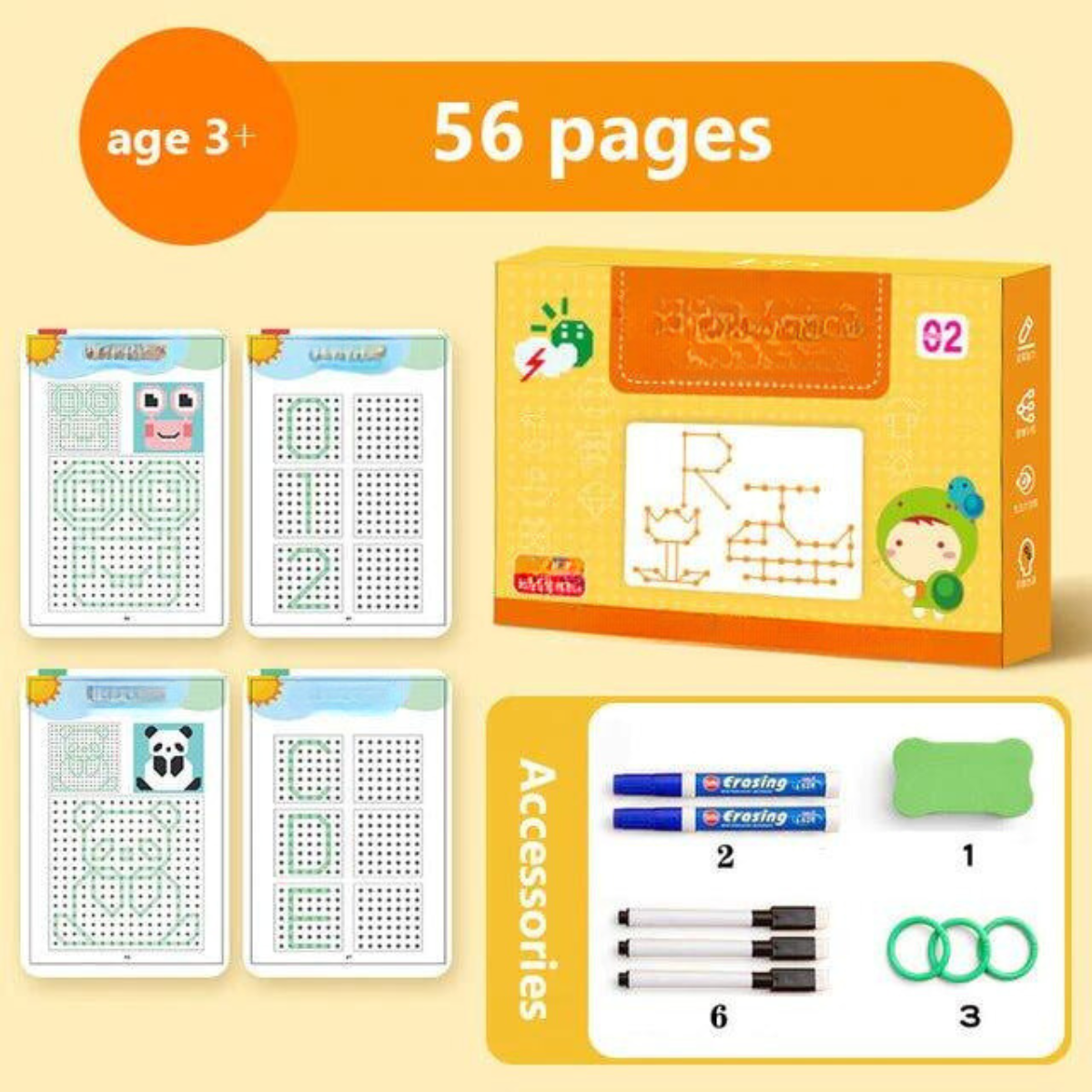 Cahier d'Écriture Réutilisable avec Marqueurs Vibrants | Apprentissage Interactif pour Enfants de 2 à 6 Ans 1