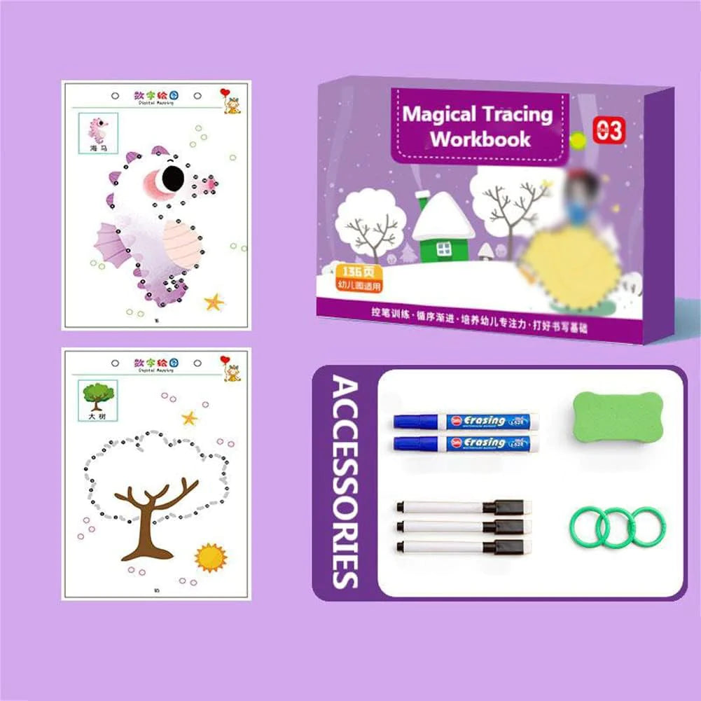 Cahier d'Écriture Réutilisable avec Marqueurs Vibrants | Apprentissage Interactif pour Enfants de 2 à 6 Ans 3