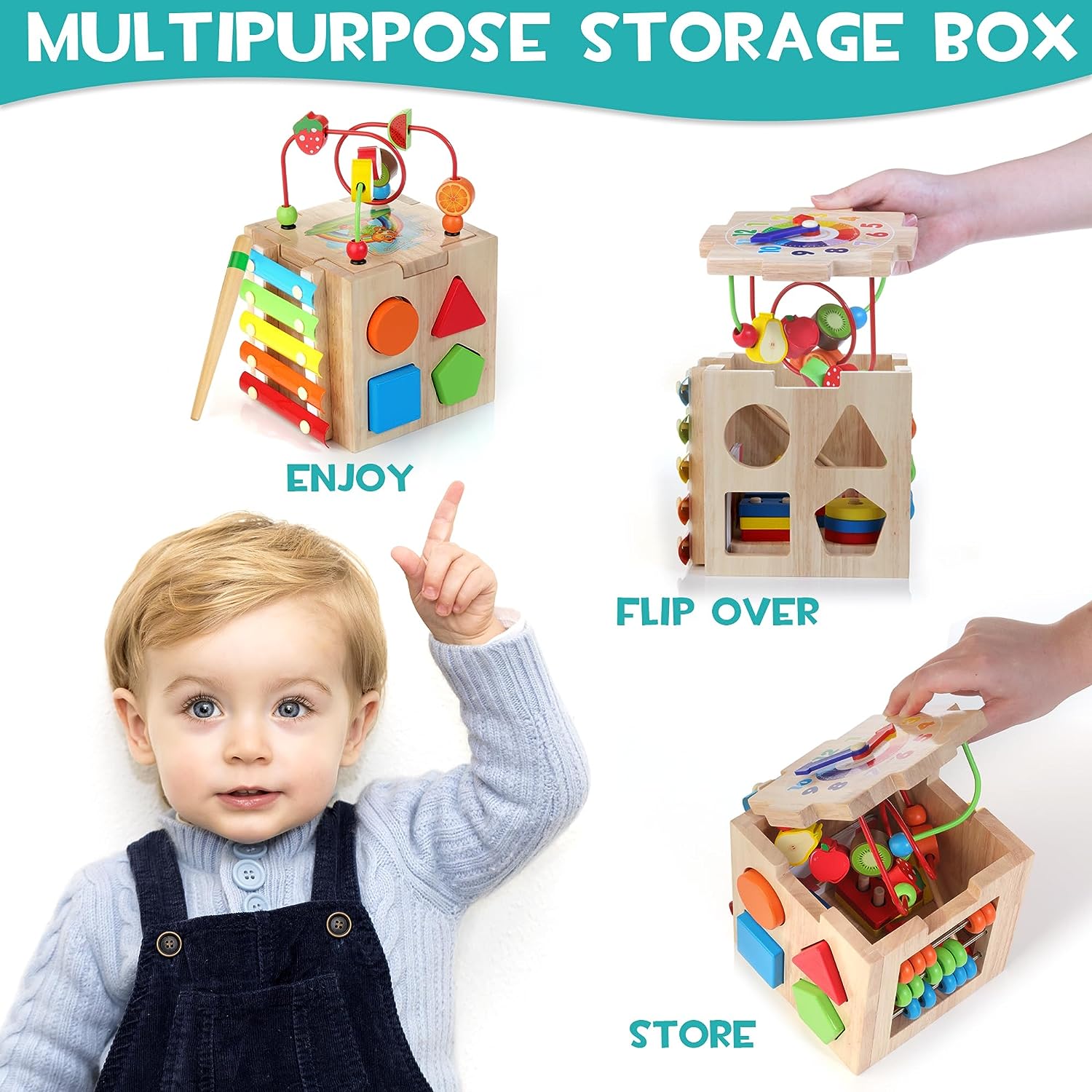 Cube d'Activités Montessori | Jouet Éducatif 8 en 1 avec Labyrinthe et Xylophone | Développement de la Motricité pour Bébé 3