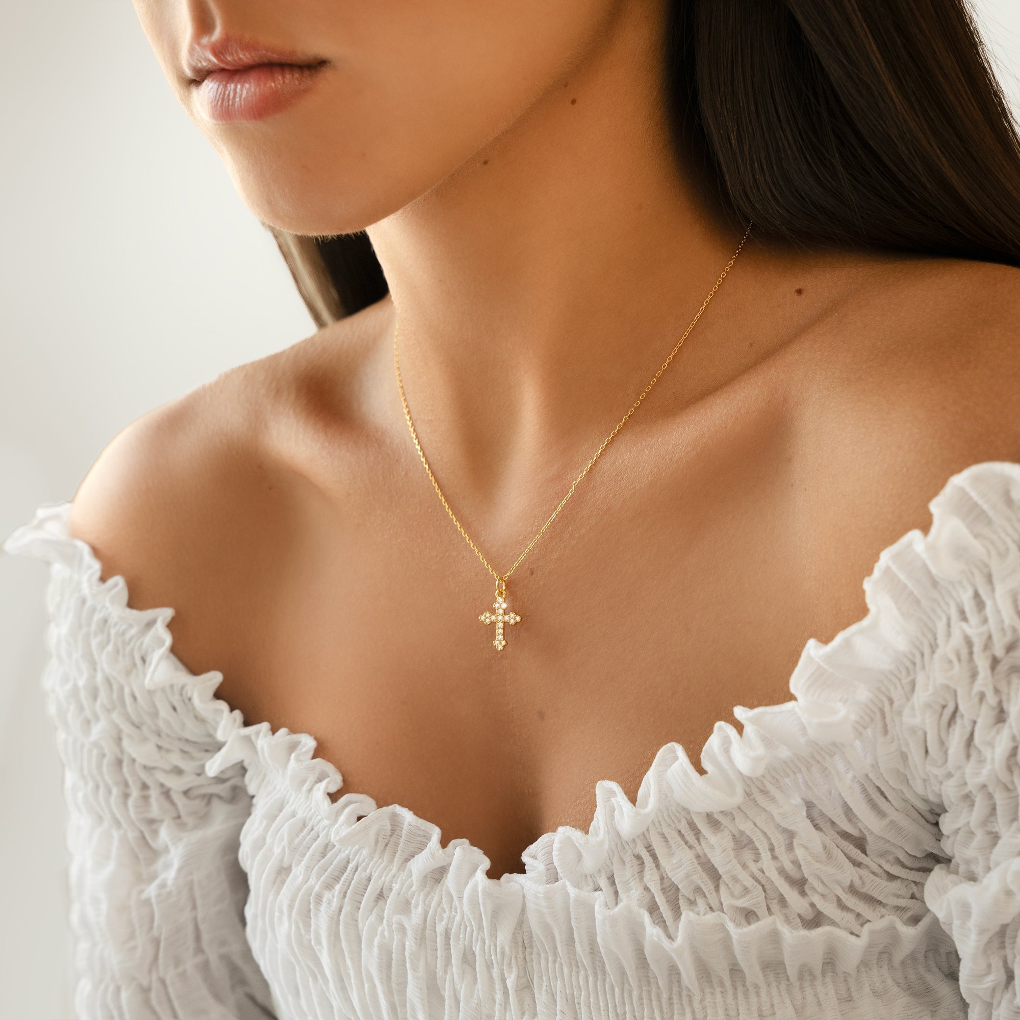 Clémence - Collier croix en zircone, argent 925 spirituel