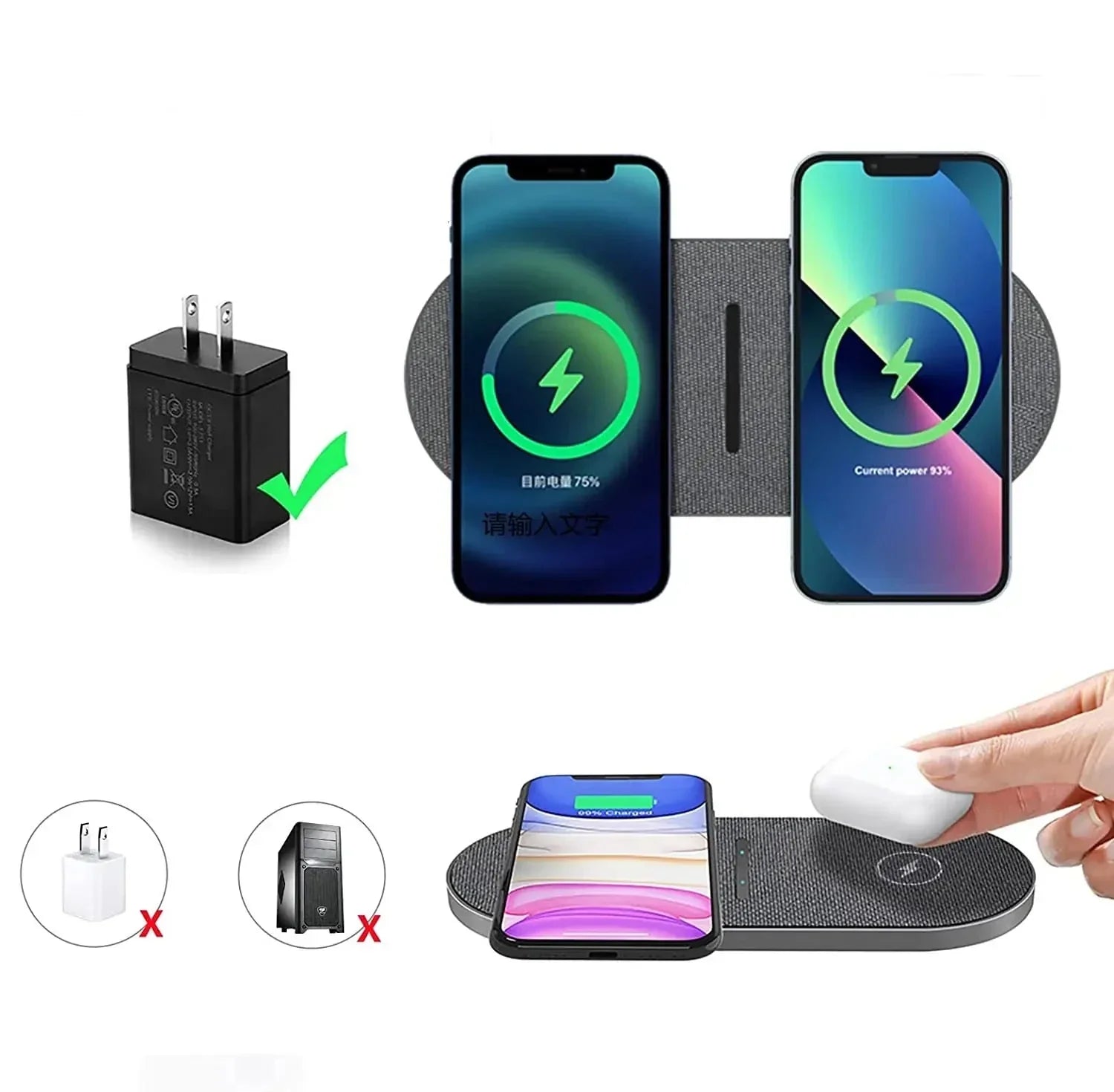 DazzleCharge | Station de Recharge Sans Fil Double 40W avec Design Élégant | Charge Rapide pour iPhone et Samsung 2