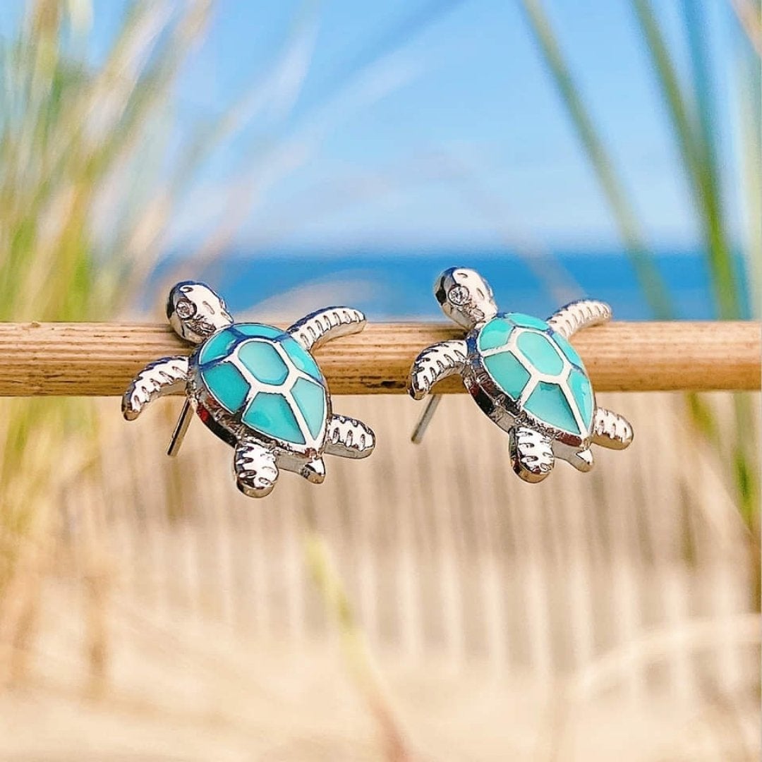 Elena - Boucles d'oreilles tortue marine en opale et argent