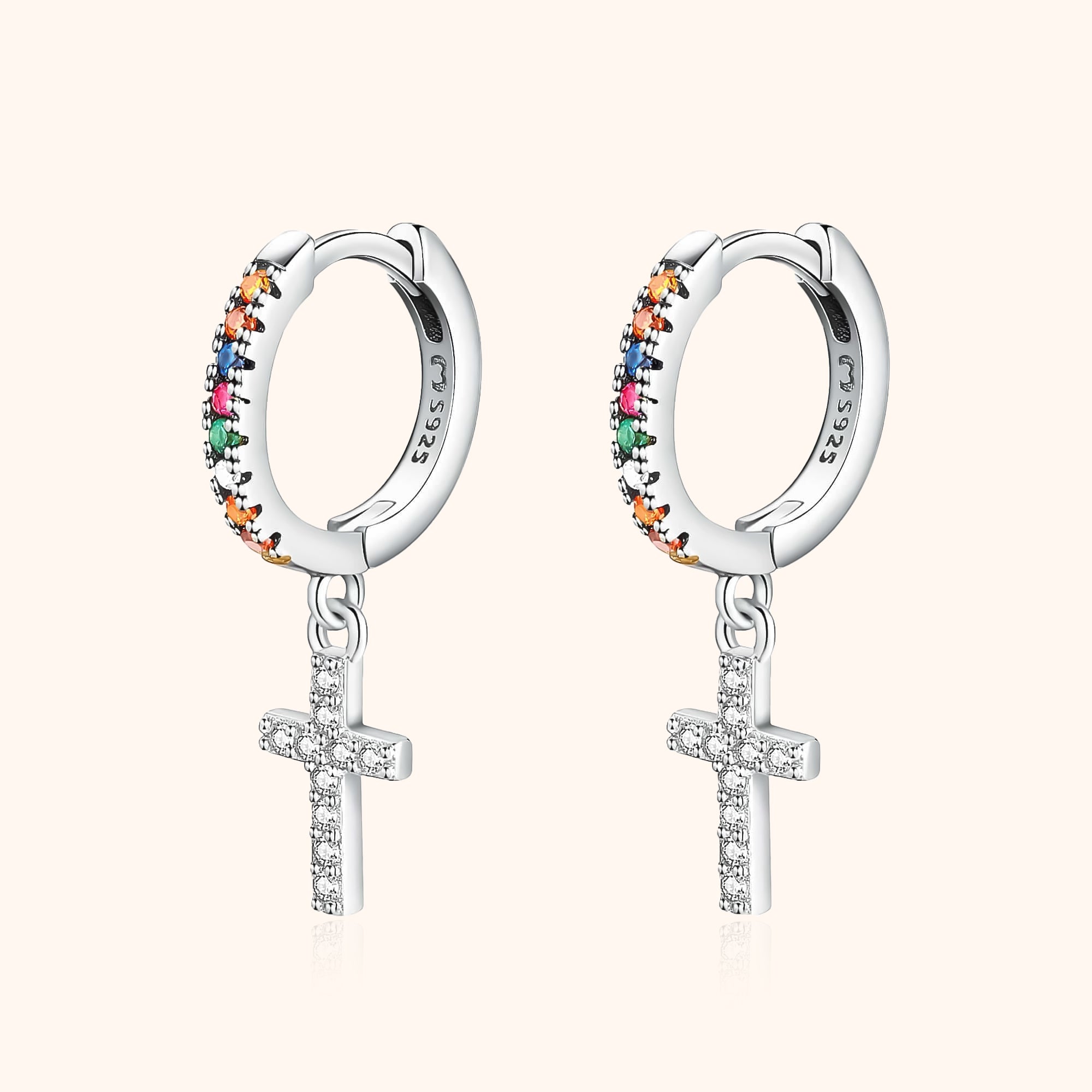 Aurora - Boucles d'oreilles croix à la zircone multicolore