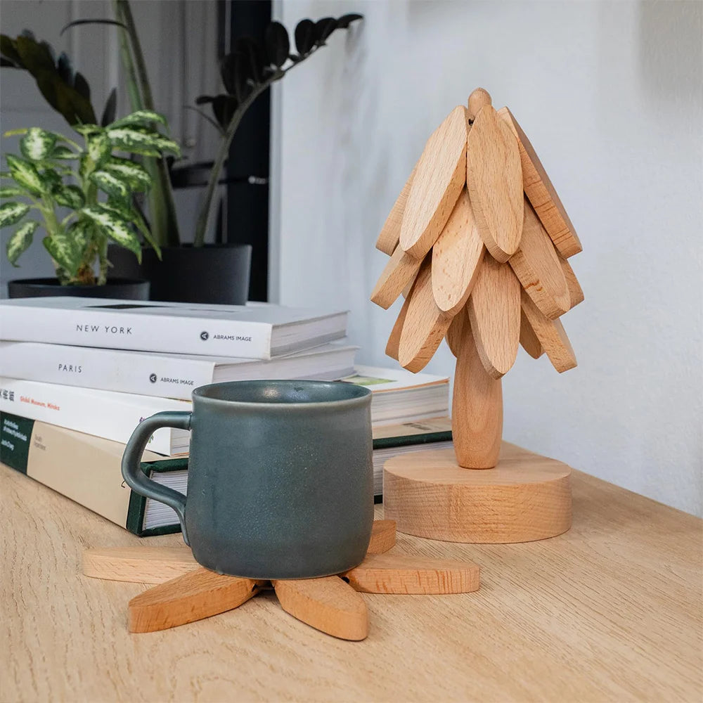 Élégance Naturelle | Sous-Verres en Bois de Noyer avec Support Innovant | Protection et Style pour Votre Table 5