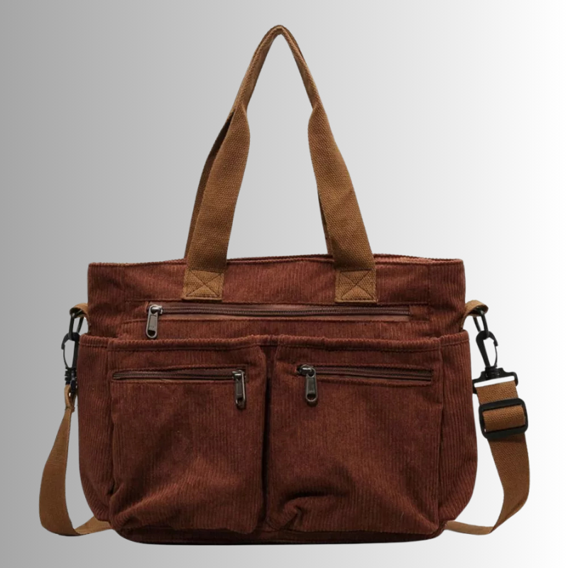 Emma | Élégant Sac Fourre Tout Femme Pratique en Velours Côtelé 11