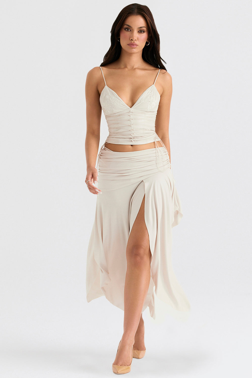 Ensemble Corset Élégant et Jupe Midi Drapée - Tenue Chic pour Soirées 0