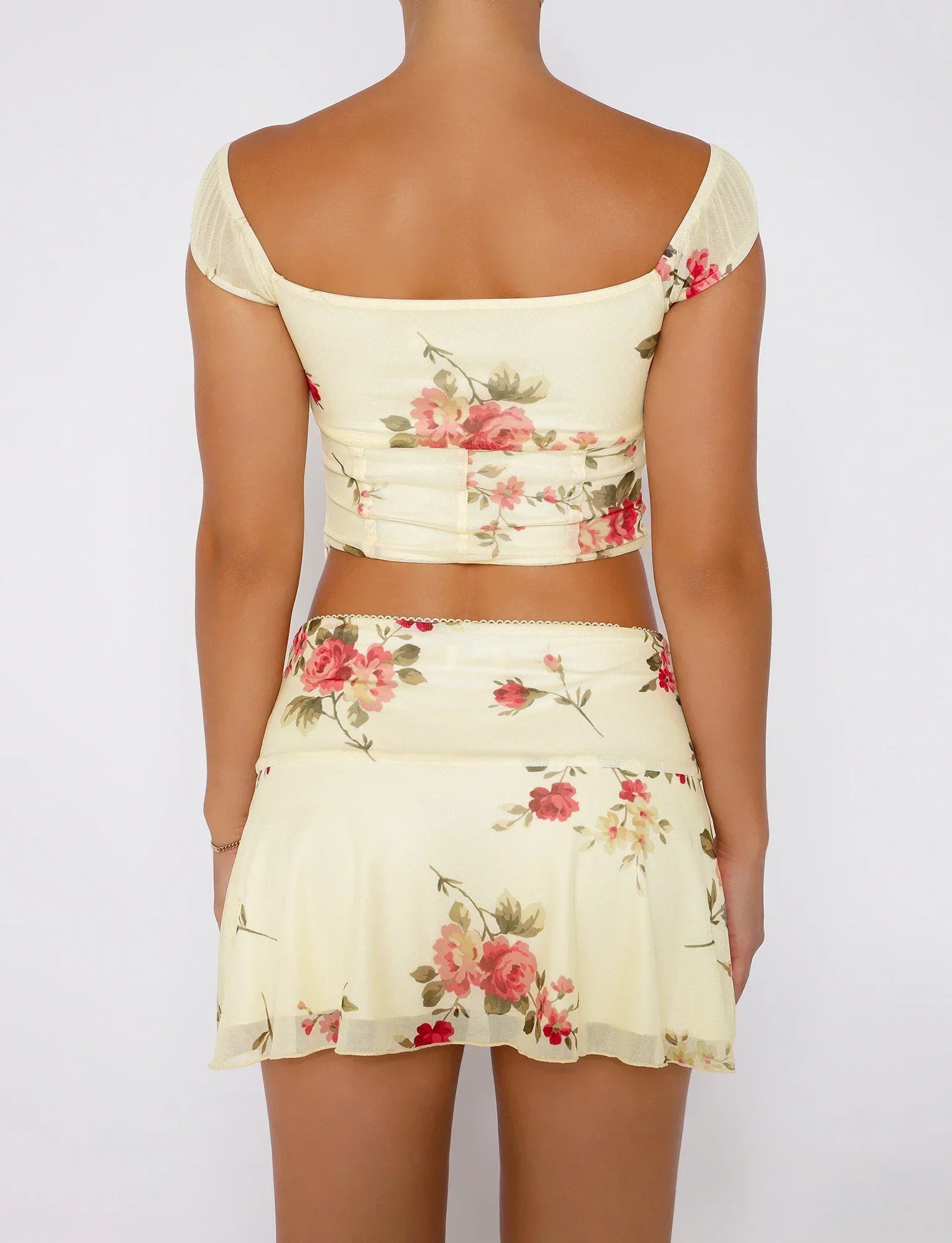 Ensemble Floral Femme - Crop Top et Mini Jupe Élégante pour Été en Coton Multicolore 1