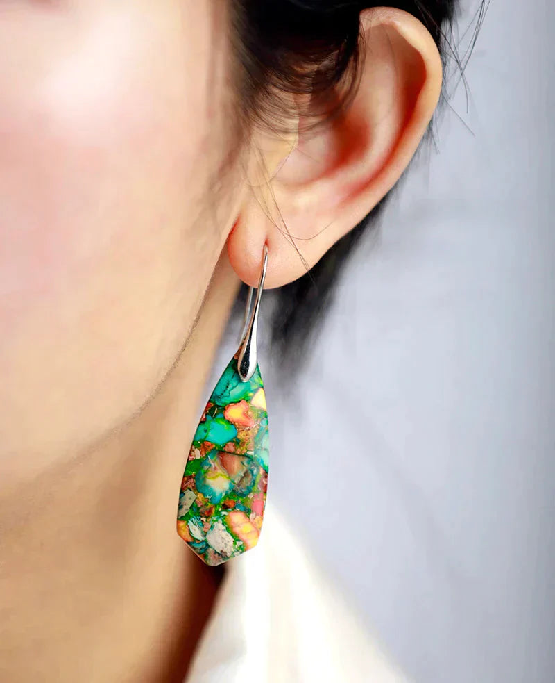 Boucles d'Oreilles Jaspe Coloré - Pierre Naturelle