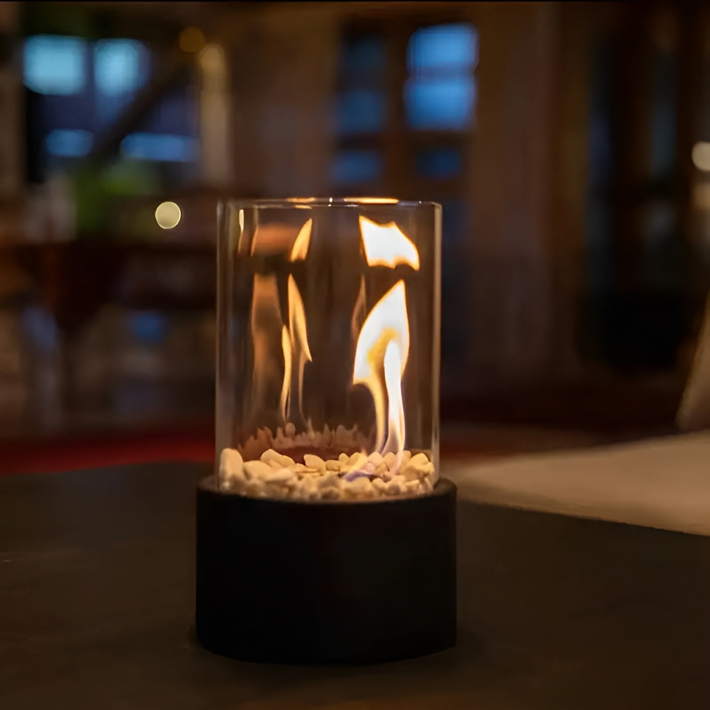 Foyer de Table Éthanol Élégant avec Base en Métal Noir ? Ambiance Chic pour Intérieur et Extérieur 3