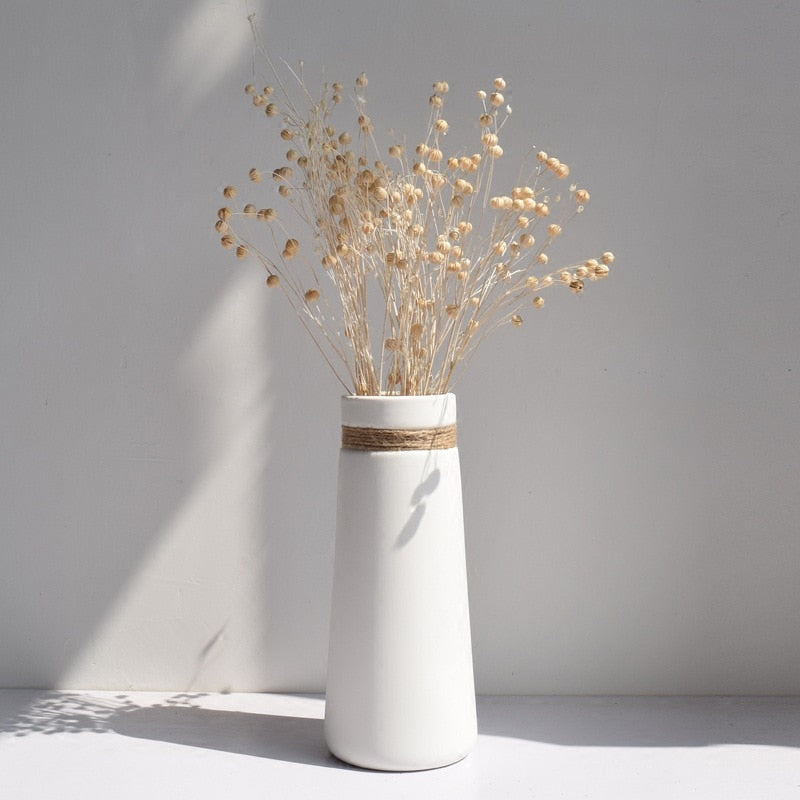 JuteLuxe - Vase Élégant en Céramique avec Détails en Jute Naturel