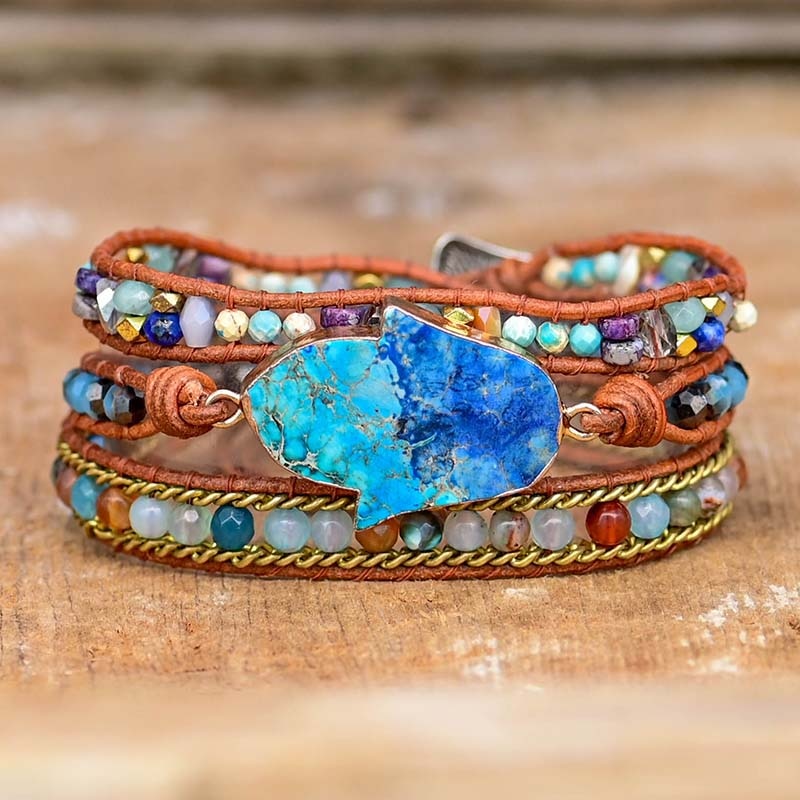 Soraya Bracelet Hamsa Turquoise – Wrap Boho Protection