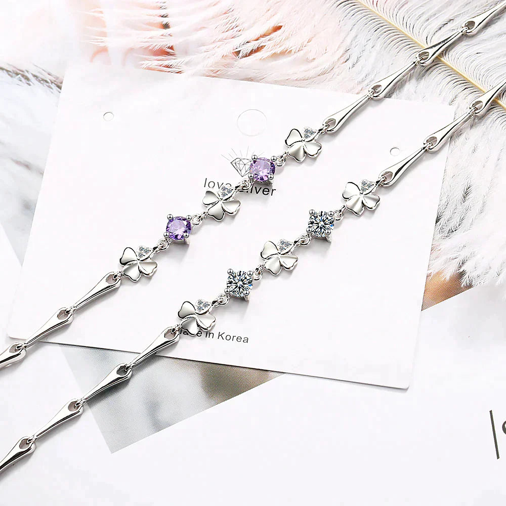 Bracelet trèfle à quatre feuilles porte-bonheur en argent