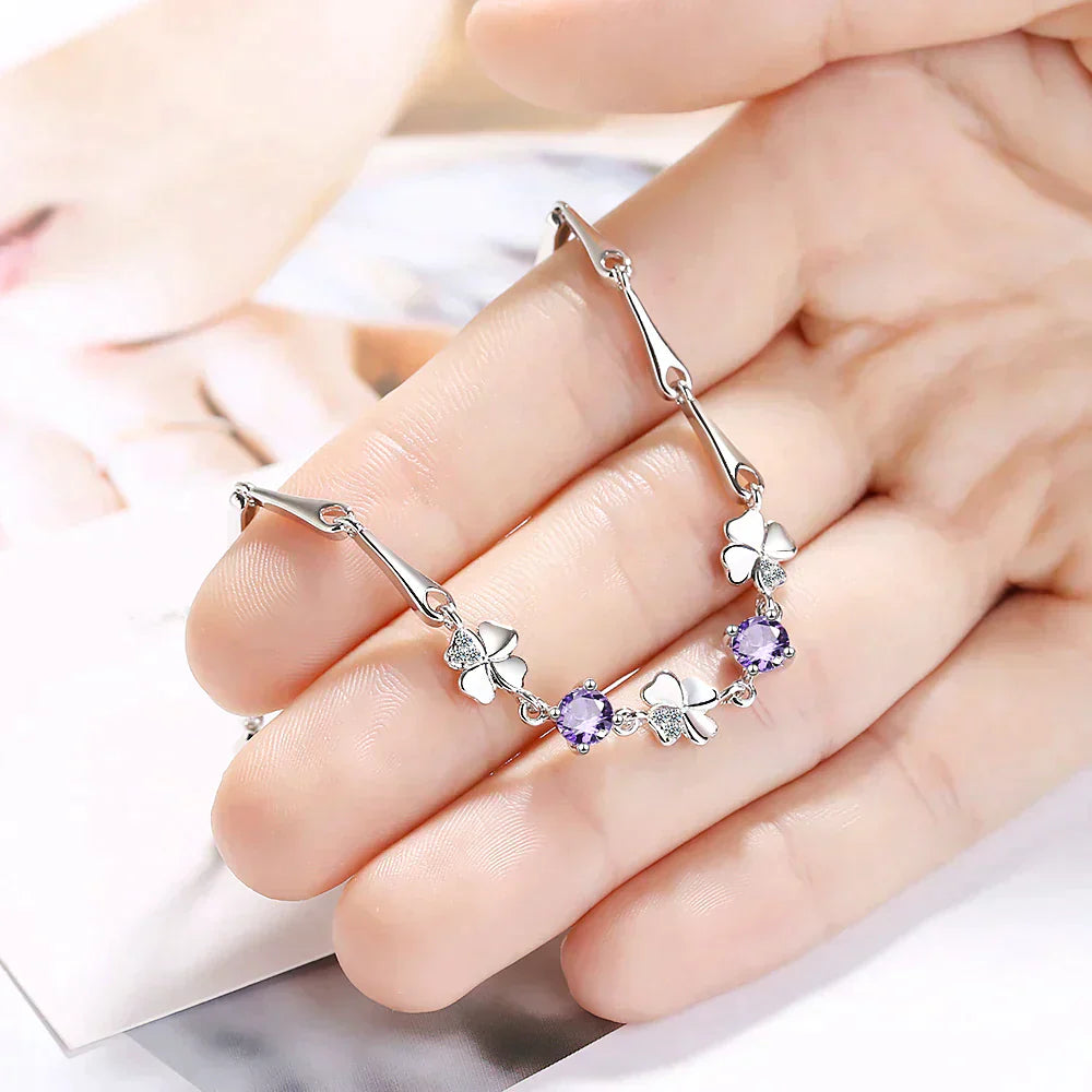 Bracelet trèfle à quatre feuilles porte-bonheur en argent