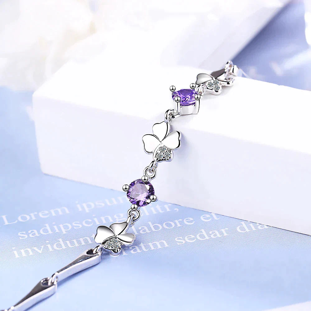 Bracelet trèfle à quatre feuilles porte-bonheur en argent