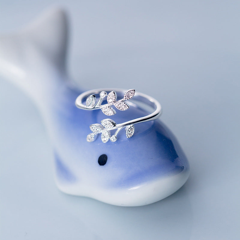 Amalthea - Bague feuillage réglable avec zircone