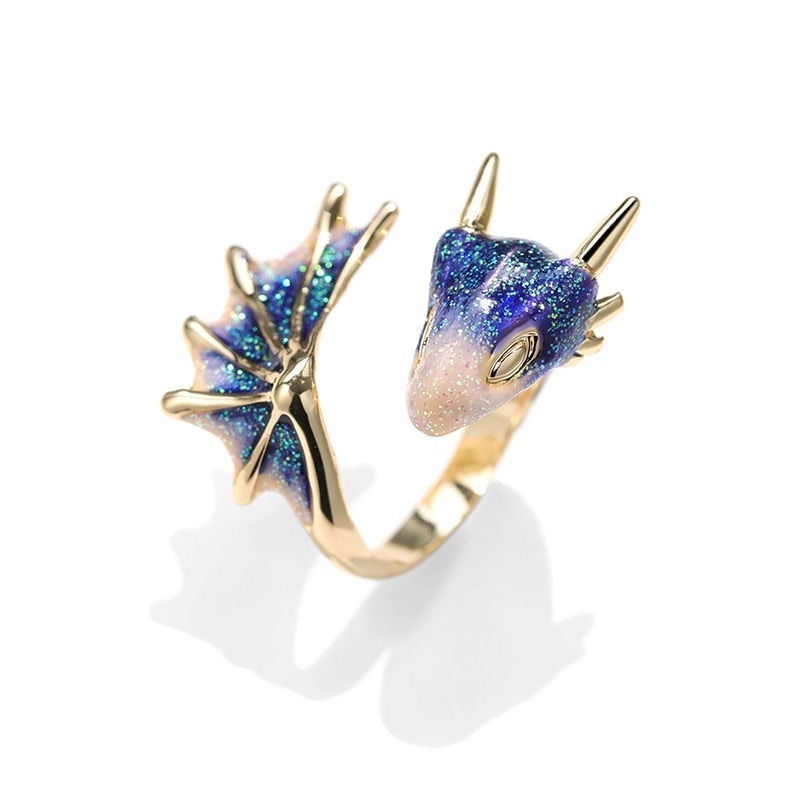 Draconis - Bague dragon réglable émail mystique