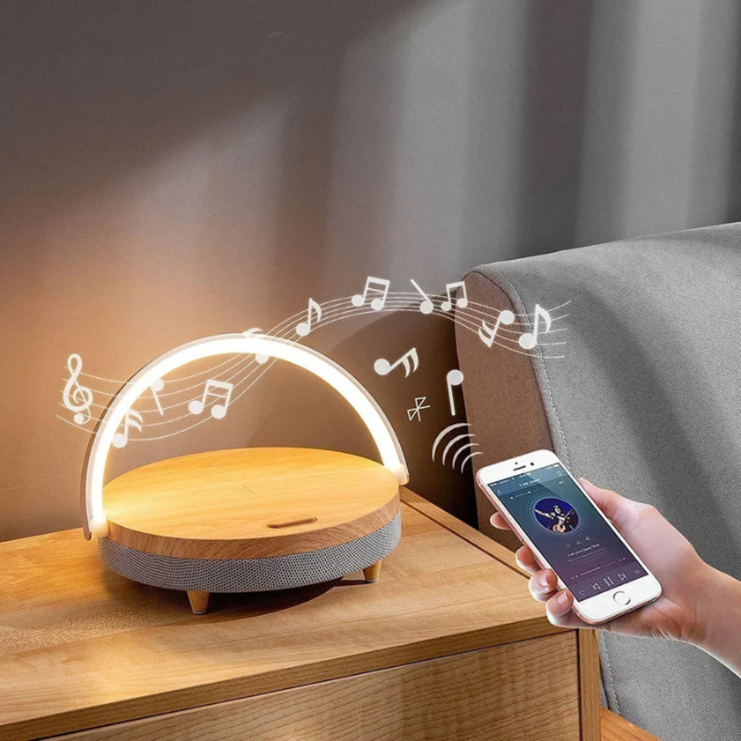 Lampe de Table Rechargeable Sans Fil avec Haut-Parleur Bluetooth ? Design Moderne en Bois pour Éclairage et Musique 2