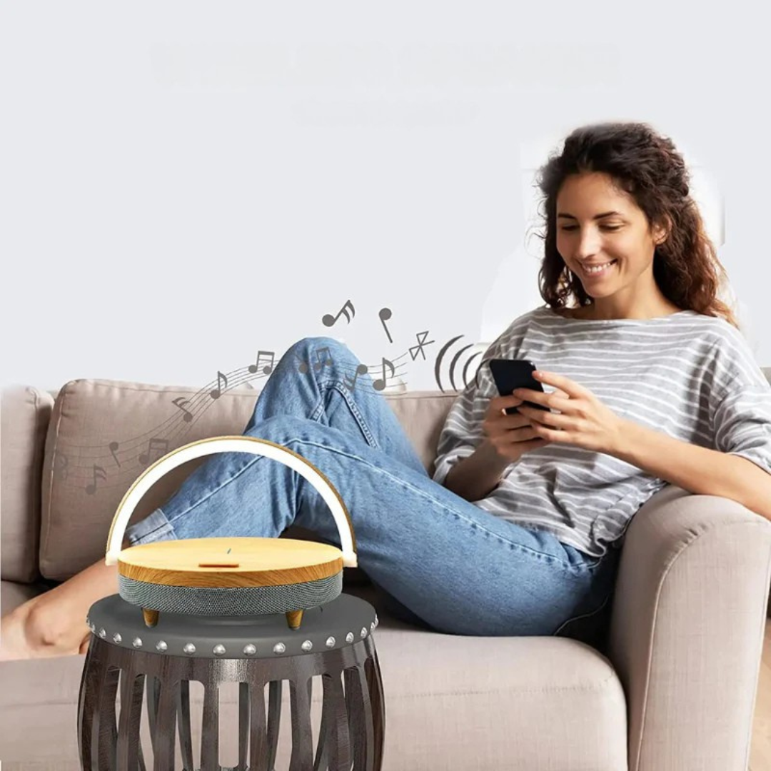 Lampe de Table Rechargeable Sans Fil avec Haut-Parleur Bluetooth ? Design Moderne en Bois pour Éclairage et Musique 4