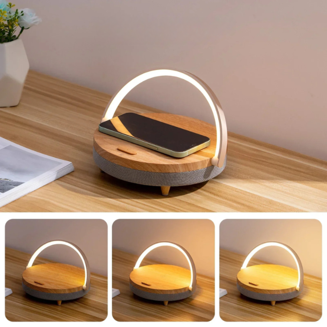 Lampe de Table Rechargeable Sans Fil avec Haut-Parleur Bluetooth ? Design Moderne en Bois pour Éclairage et Musique 5