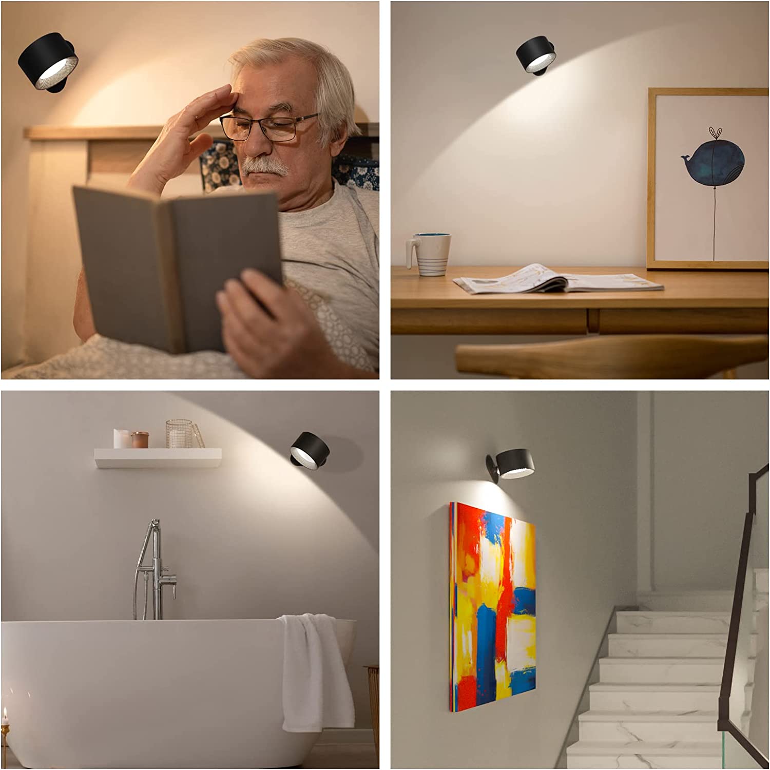 Lumière360 | Élégante Applique Murale Rechargeable 360° Sans Fil 3