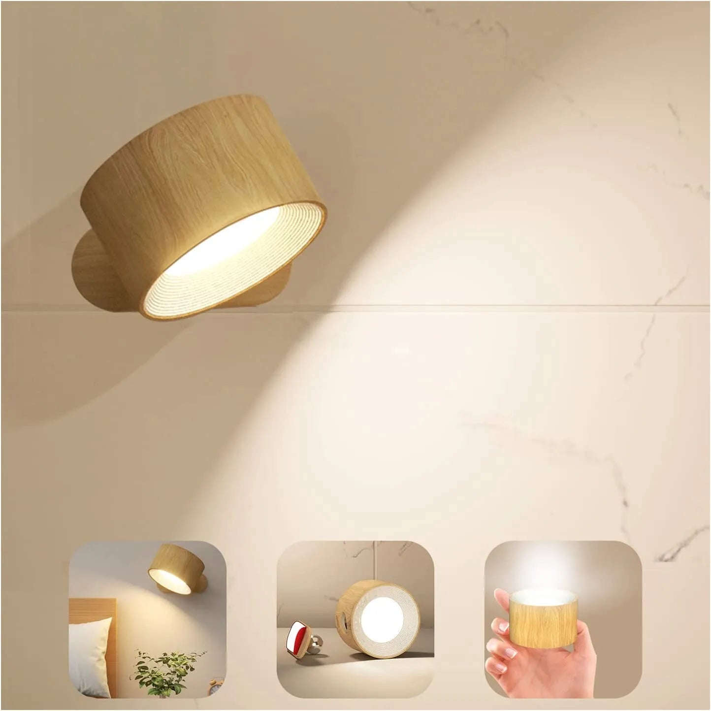 Lumière360 | Élégante Applique Murale Rechargeable 360° Sans Fil 5