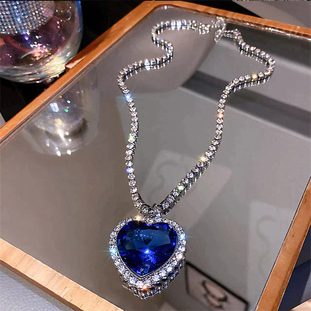 Collier Cœur Cristal Bleu - Zirconia 57 cm Scintillant