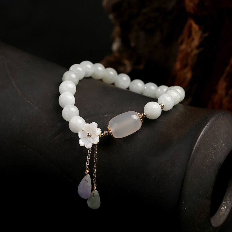 Bracelet jade et agate porte-bonheur en argent réglable