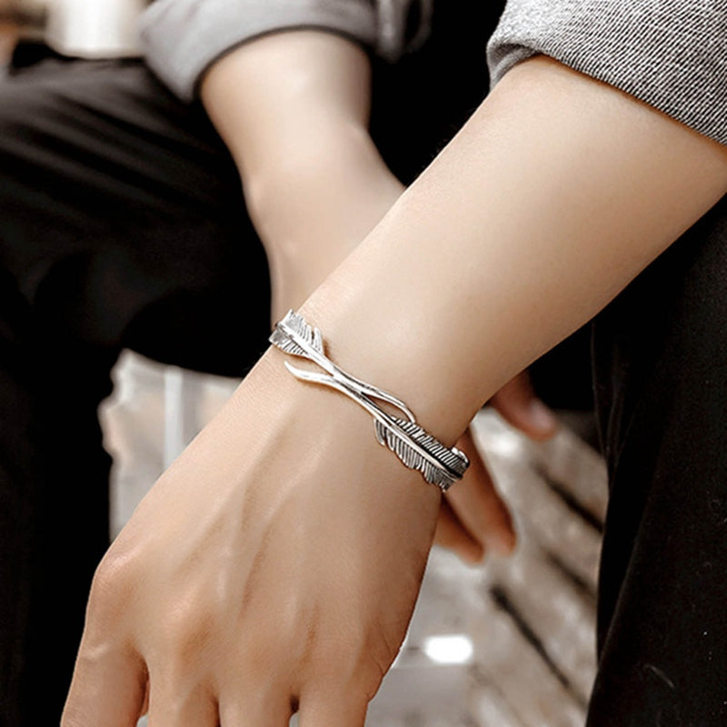 Bracelet Plume Argent Unisexe - Ange Gardien Réglable