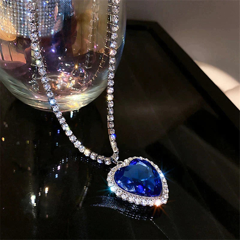 Collier Cœur Cristal Bleu - Zirconia 57 cm Scintillant