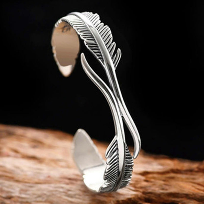 Bracelet Plume Argent Unisexe - Ange Gardien Réglable